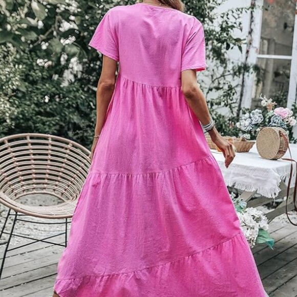 Women's Shirt Dolman Sleeve Ruffle Asymmetrical Hem Smock Dress (Size : Medium) - Picture 9 of 9